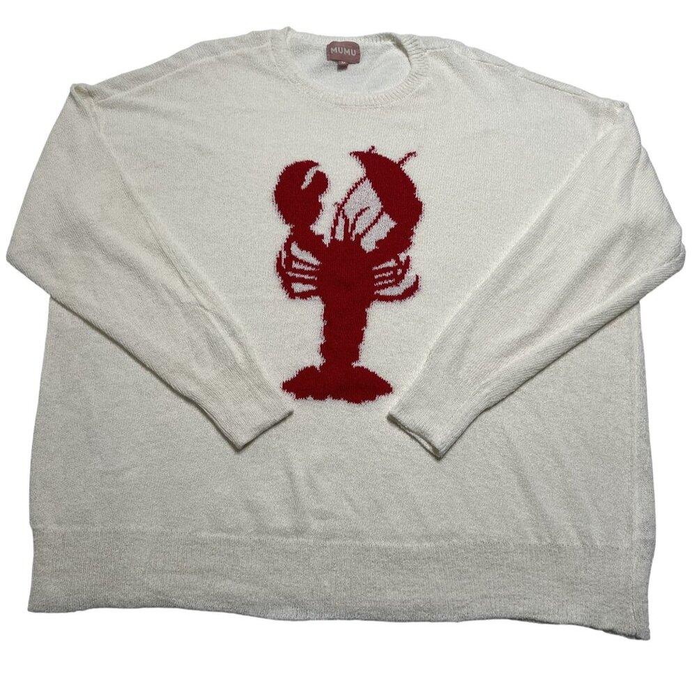 Show Me Your MuMu White Sweater with Red Lobster Design